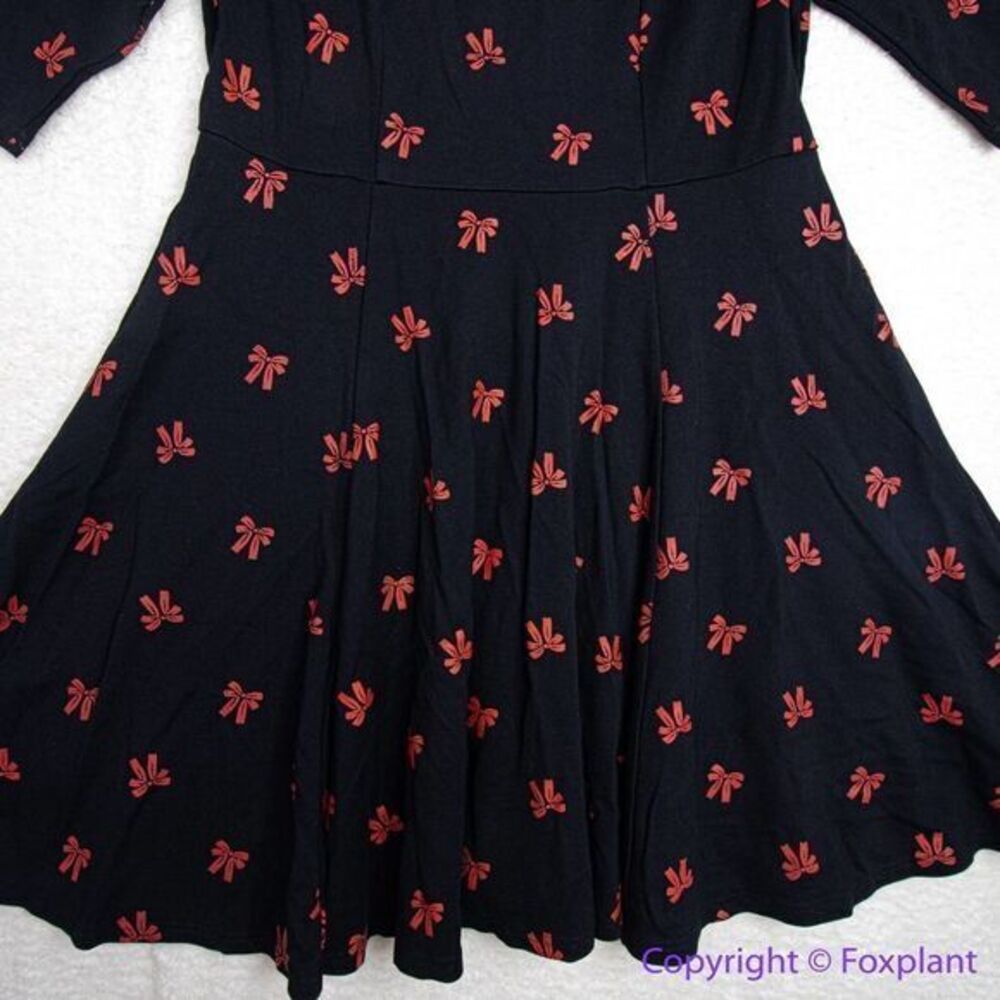 Unique Vintage Black & Red Bows Print Stephanie Fit & Flare Dress, 3X - Picture 5 of 16